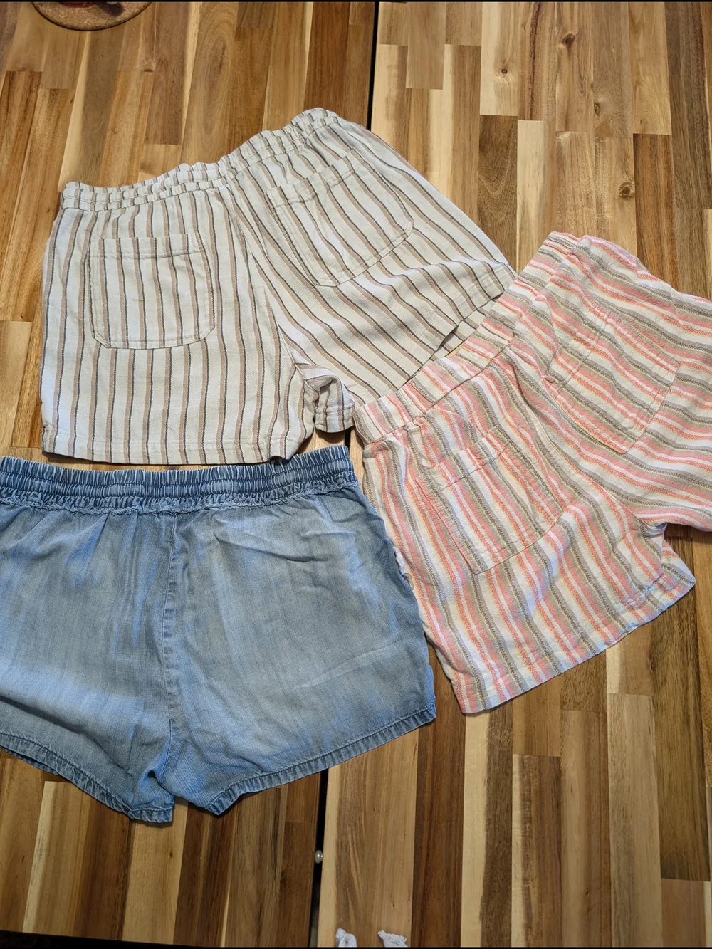 (E15) Casual Light Blue Denim and Striped Lounge Short Set